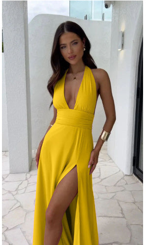 HAGA Slit Dress Summer Backless Strapy Skirt